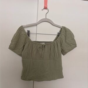 Sage Green Puff Sleeve Crop Top